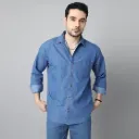 D Finish Men Solid Casual Blue Shirt
