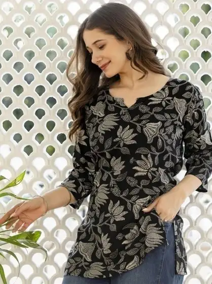 VHCK ENTERPRISE Party Printed Women Black Top (S)