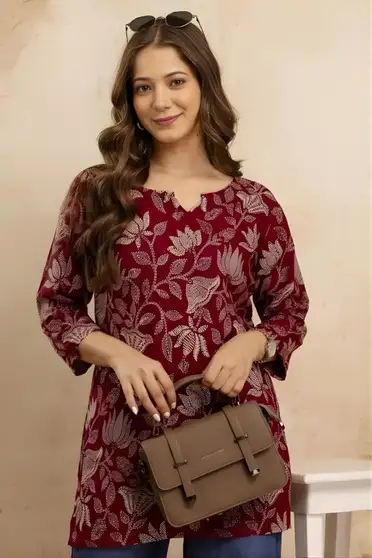 VHCK ENTERPRISE Party Printed Women Maroon Top (S)