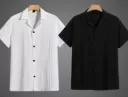 vrlooks Men Self Design Casual White, Black Shirt