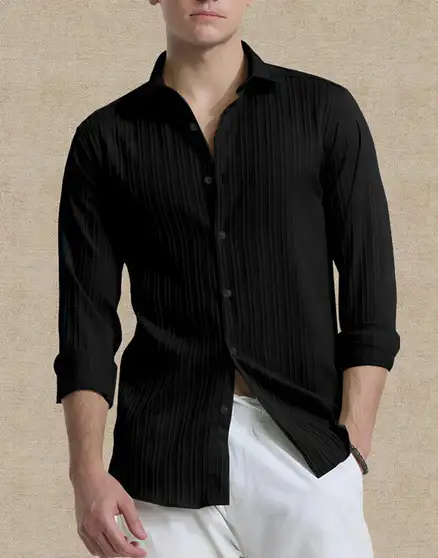 VRLOOKS Men Self Design Casual Black Shirt