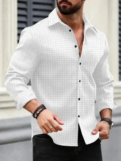 METRONAUT Men Checkered Casual White Shirt (S)