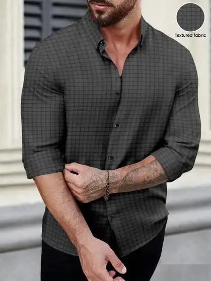 METRONAUT Men Checkered Casual Grey Shirt (S)