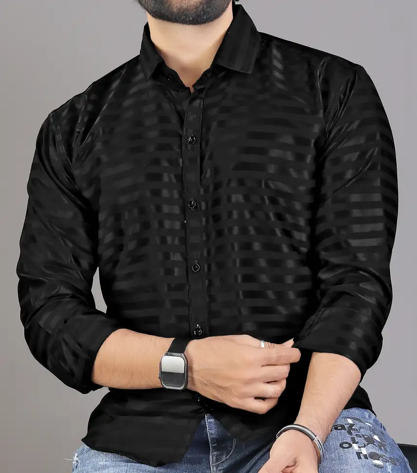 RudraAsavari Creation Men Solid Formal Black Shirt (S)
