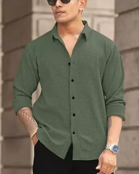 dishank creation Men Self Design Casual Green Shirt