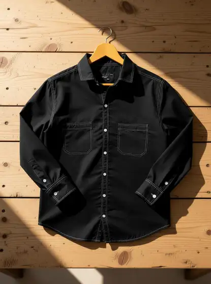 FOXEY Men Solid Casual Black Shirt (M)