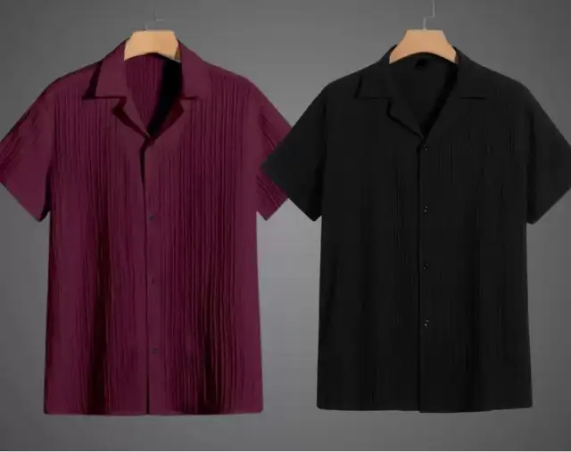 vrlooks Men Self Design Casual Maroon, Black Shirt