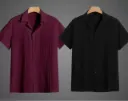 vrlooks Men Self Design Casual Maroon, Black Shirt