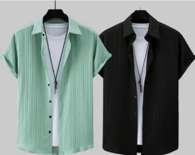 vrlooks Men Self Design Casual Dark Green, Black Shirt