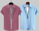 vrlooks Men Self Design Casual Pink, Light Blue Shirt