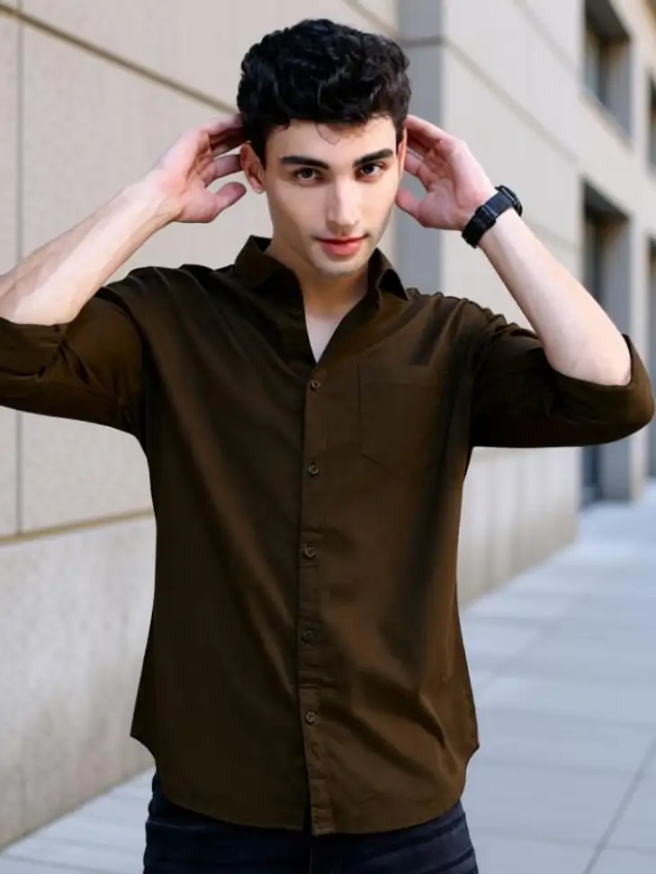 Boninos Men Solid Casual Brown Shirt