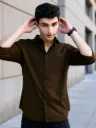 Boninos Men Solid Casual Brown Shirt