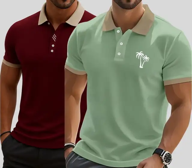 Tazo Striped Men Maroon, Green T-Shirt (Pack of 2)