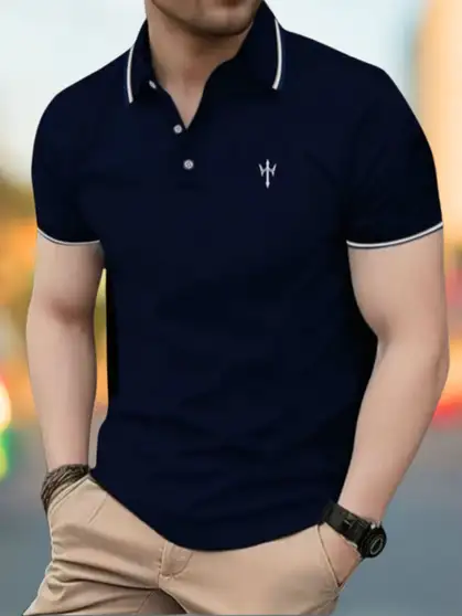 Garimaknitwear Solid Men Navy Blue T-Shirt (M)